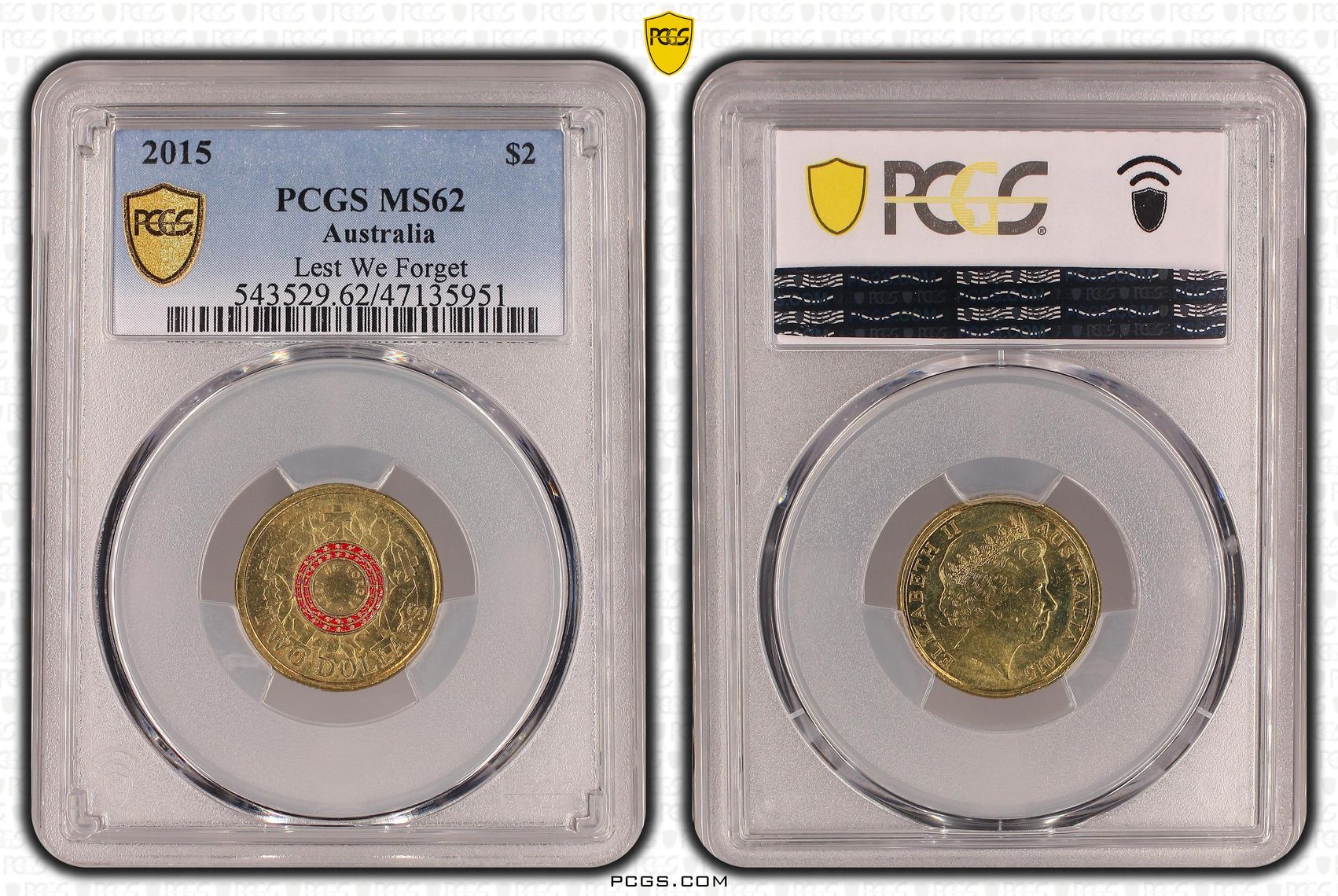 Elizabeth II, Lest We Forget Colorized , Two Dollar, 2015, PCGS MS62