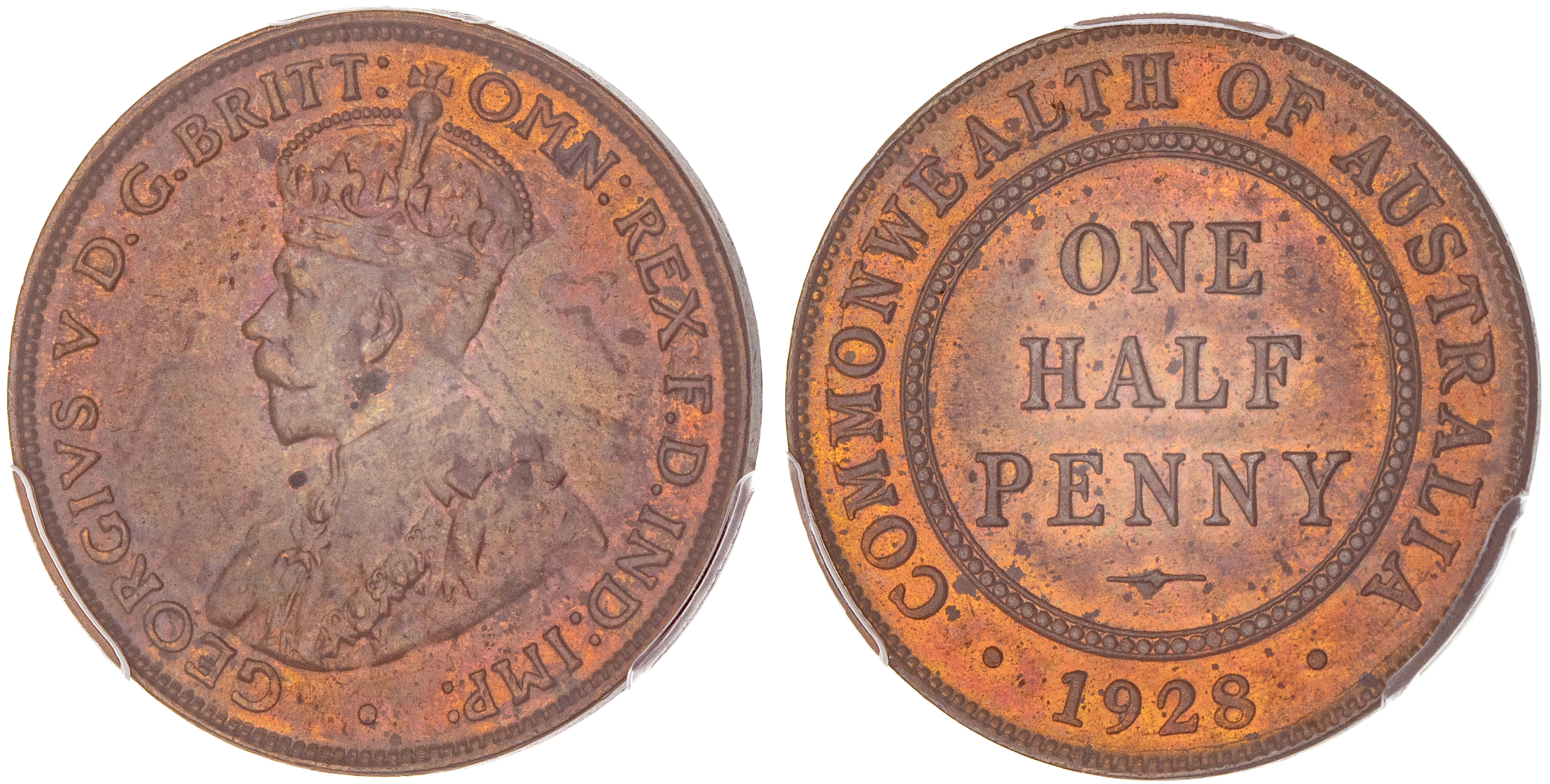 George V, Halfpenny, 1928, PCGS MS 63RB