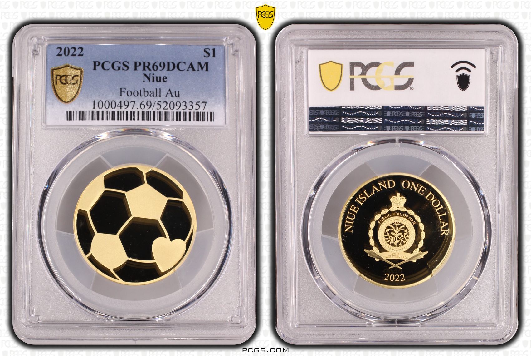 Niue, Elizabeth II, Football Gold, 1/0, One Dollar, 2022, PCGS PR69DCAM