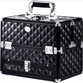 JOLIGRACE MAKEUP TRAIN CASES PROFESSIONAL TRAVEL MAKEUP COSMETIC CASES ORGANIZER PORTABLE BOX WITH DRAWER BLACK