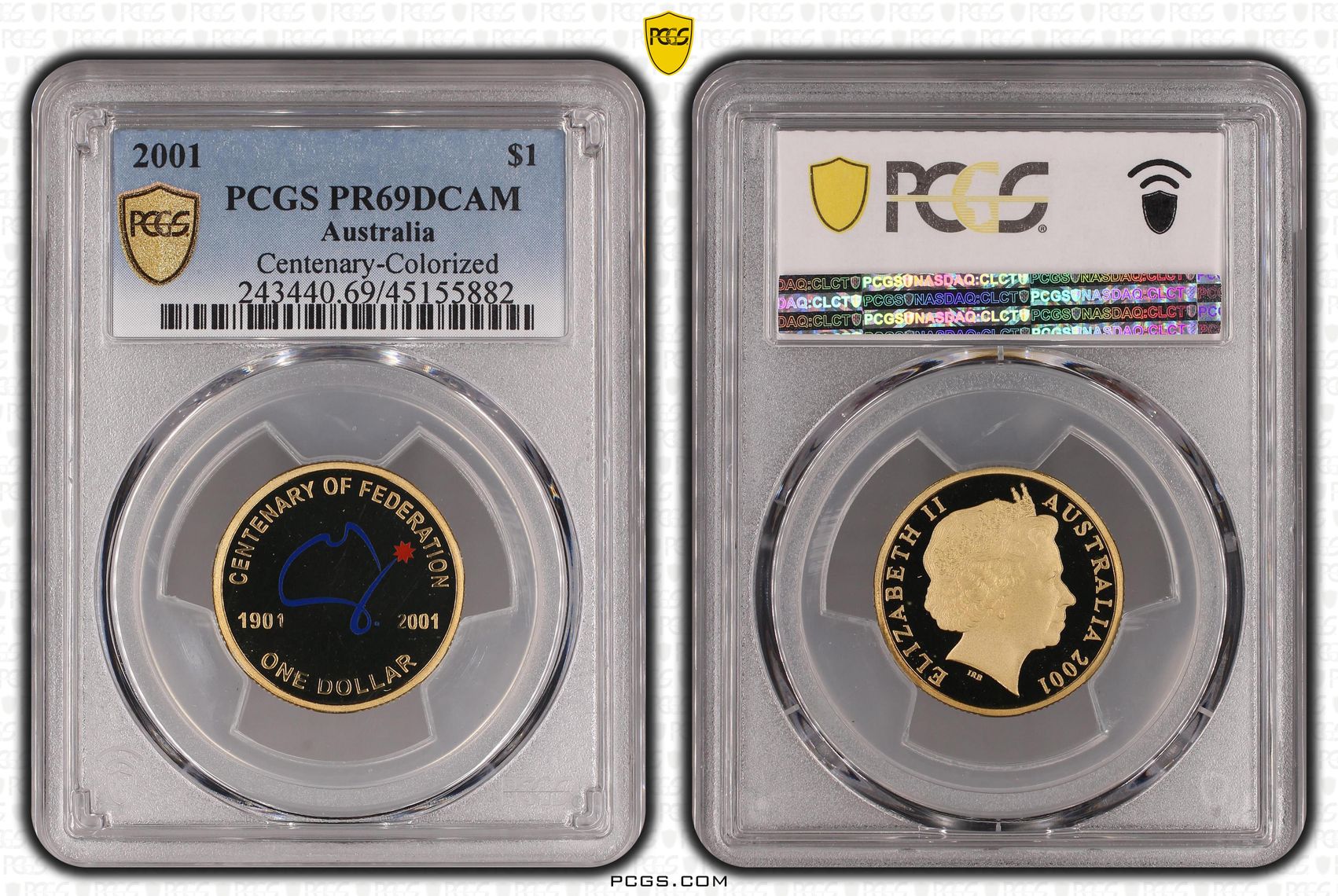 2001 Australia One Dollar, $1 Centenary-Colorized PCGS - PR69DCAM -882