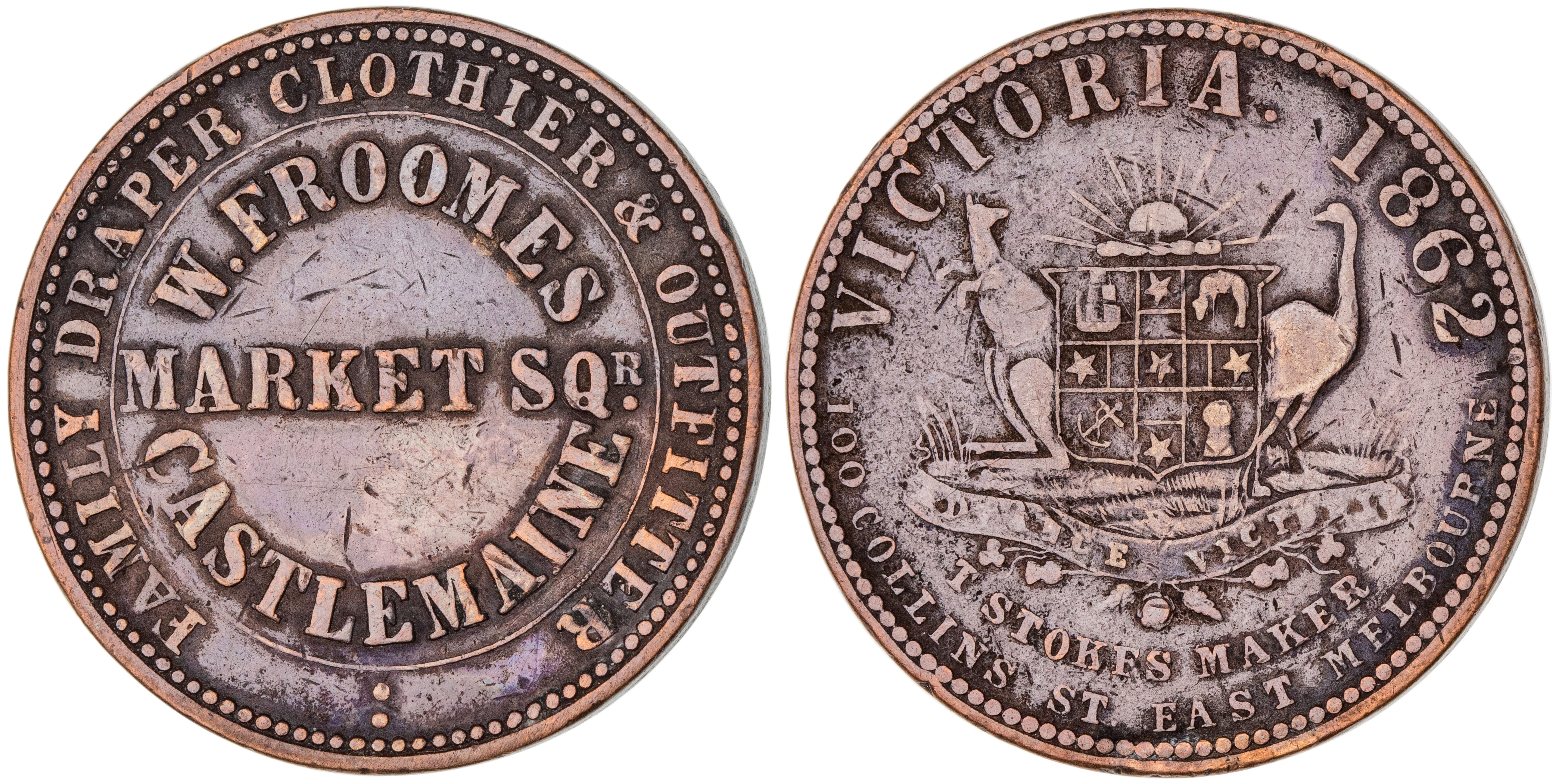 Castlemaine, Victoria, W. Froomes, Penny, 1862, gFine