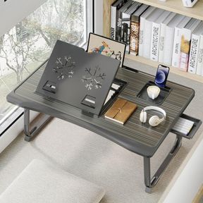 LAPTOP DESK FOR BED, ADJUSTABLE LAPTOP STAND WITH 6 DIFFERENT ANGLES, PORTABLE LAP TRAY TABLE WITH STORAGE DRAWER AND CUP HOLDER,