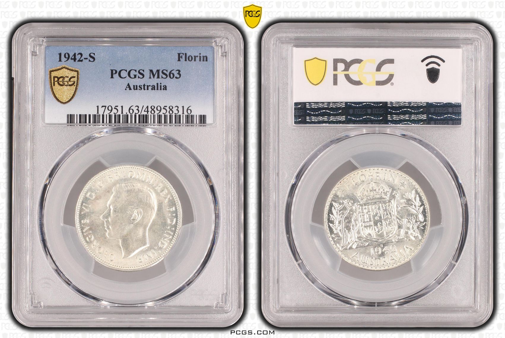 George VI, Florin, 1942-S, PCGS MS63