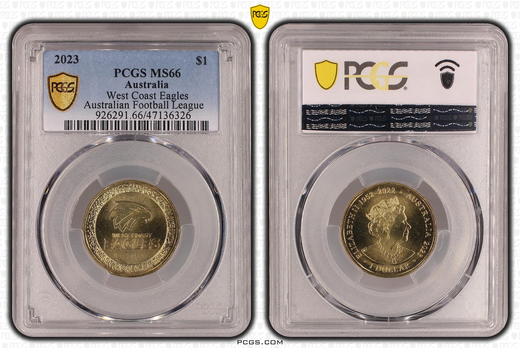 Elizabeth II, AFL - West Coast Eagles POP 11/0, One Dollar, 2023, PCGS MS66