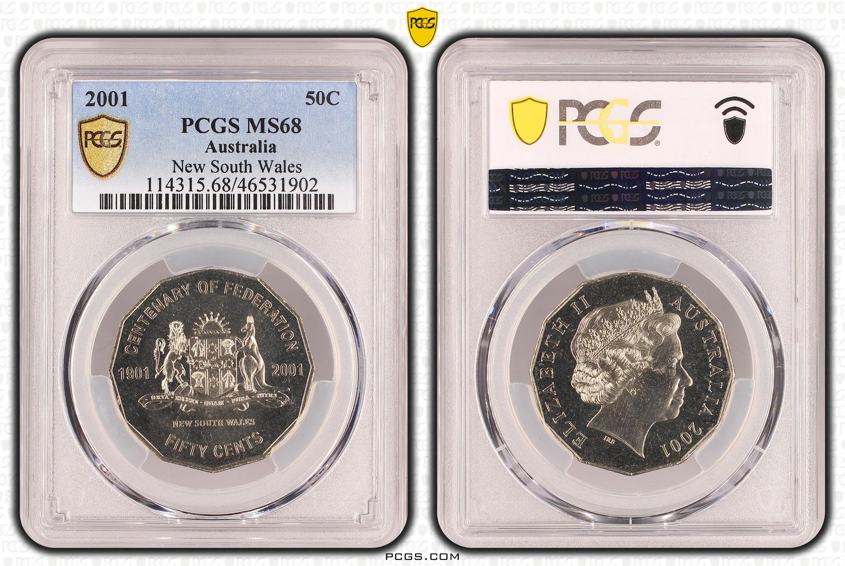 267 · New South Wales, POP 10/0, Fifty Cent, 2001, PCGS MS68