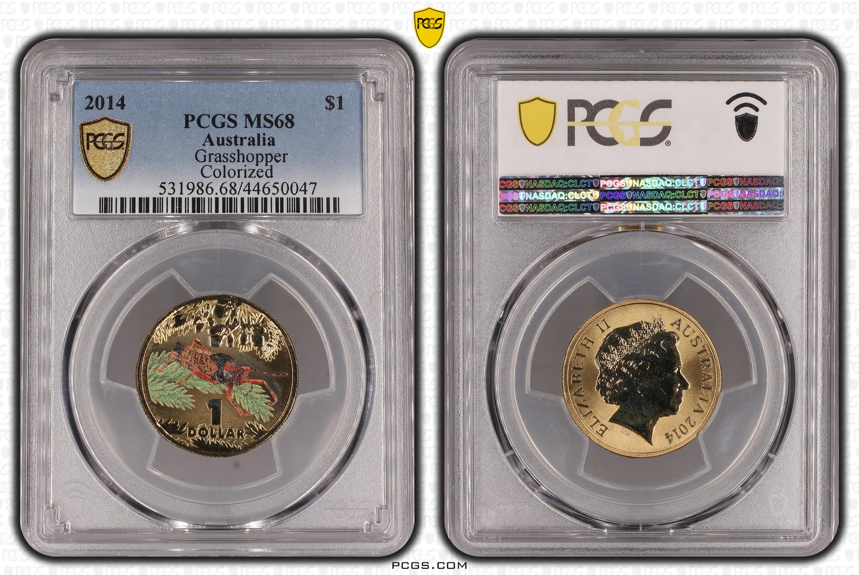 209 · 2014 Australia One Dollar, $1 Grasshopper Colorized PCGS - MS68 -047
