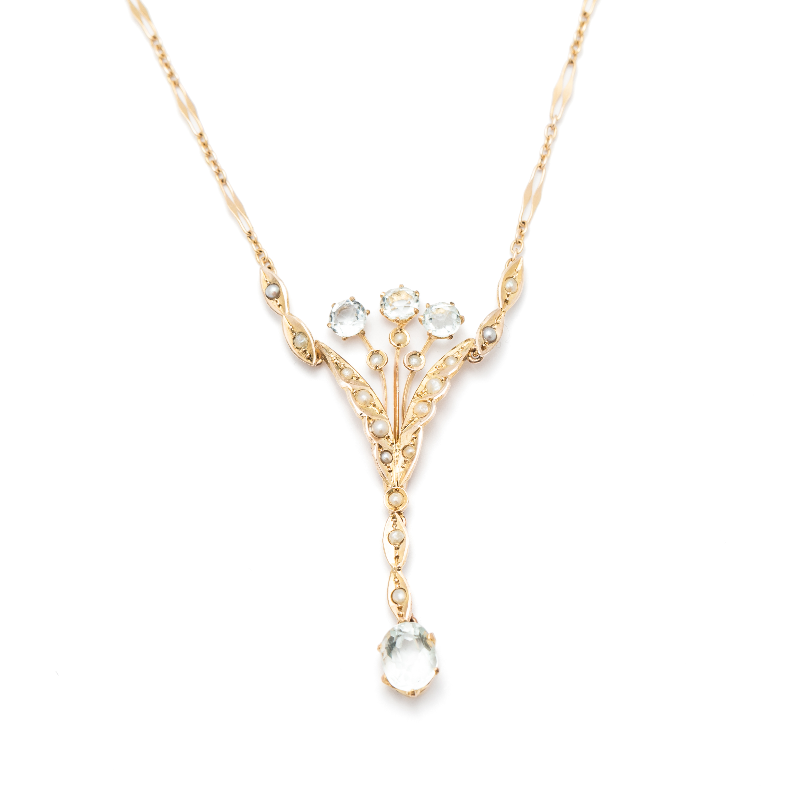 266 · Vintage 9ct Gold Blue Stone & Seed Pearl Necklet