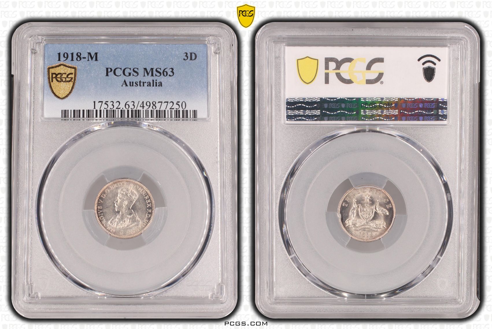 George V, , Threepence, 1918-M, PCGS MS63