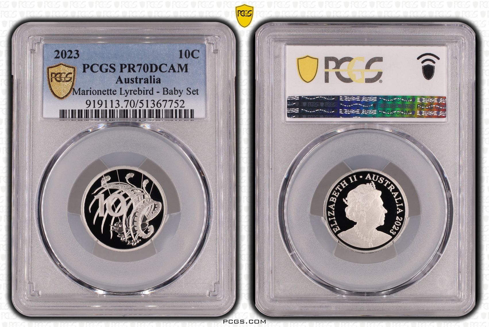 Marionette Lyrebird - Baby Set, Ten Cent, 2023, PCGS PR70DCAM
