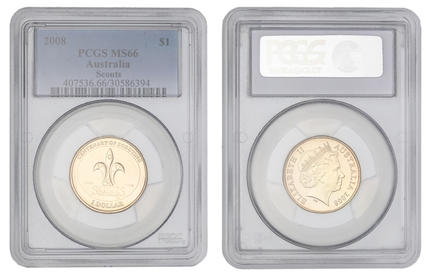 Elizabeth II, Scouts, One Dollar, 2008, PCGS MS66