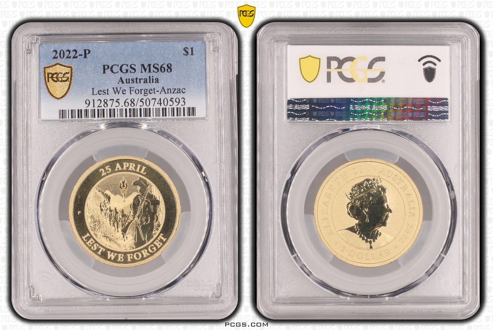 Lest We Forget-Anzac , One Dollar, 2022-P, PCGS MS68