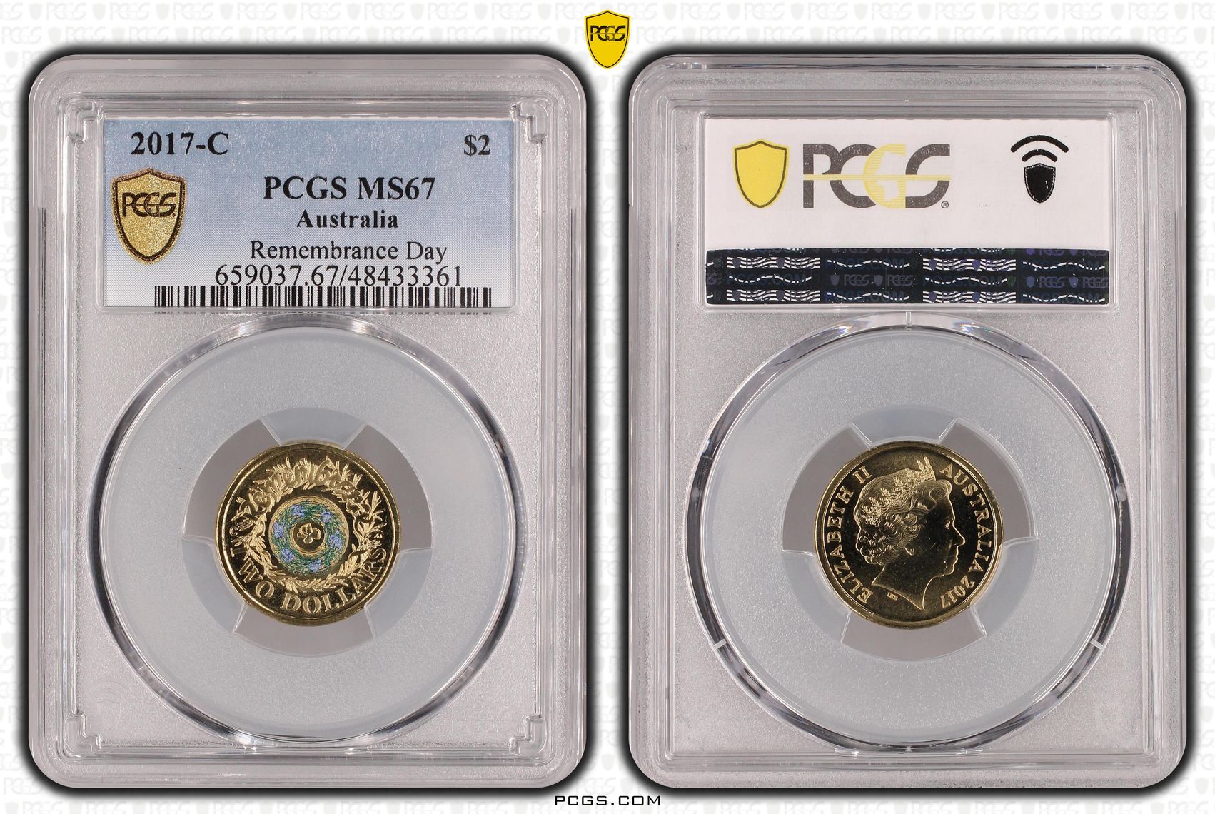 Elizabeth II, Remembrance Day Colorized, Two Dollar, 2017-C, PCGS MS67