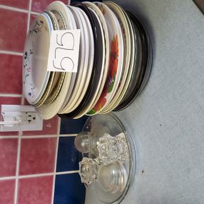 Misc pie plates, regular plates and candle holders