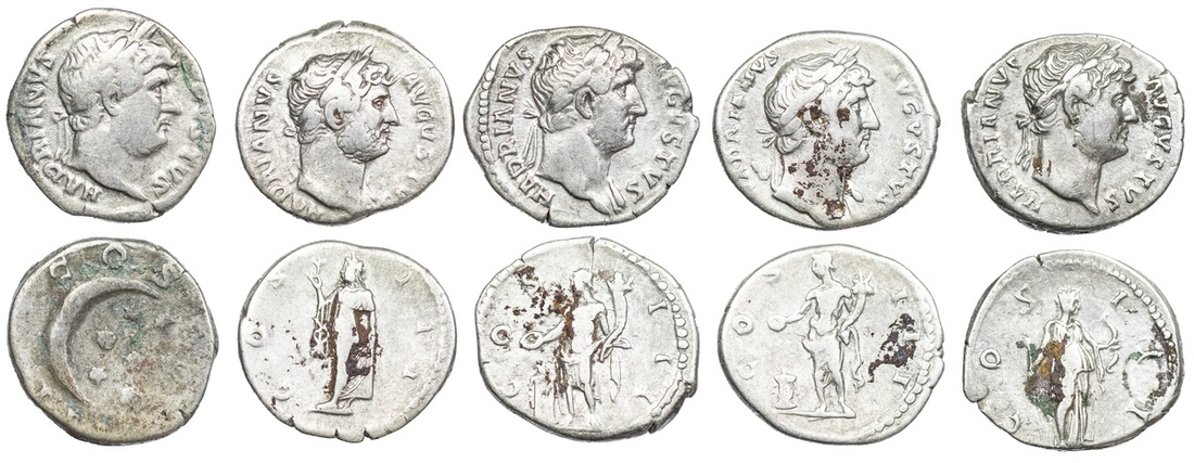 Roman Empire, Hadrian (AD 117-138), AR Denarii (5): i) Rome, HADRIANVS ...