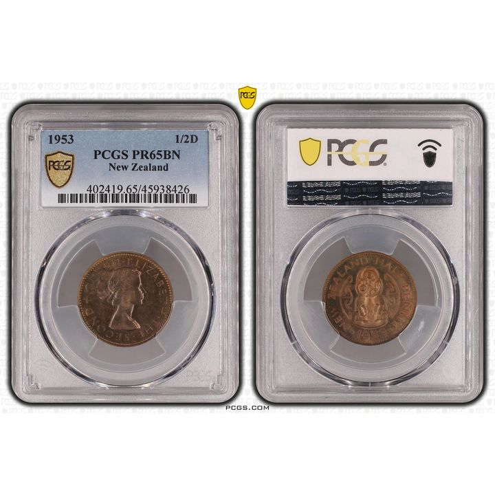1953 New Zealand Half Penny Proof PCGS - PR65BN -426