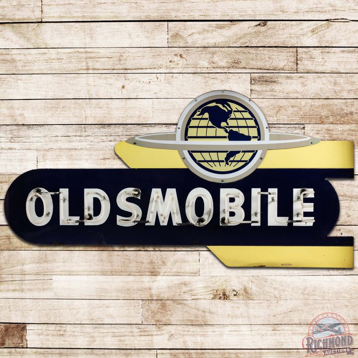 6' Oldsmobile Multi-Piece Die Cut SS Porcelain Neon Sign w/ World Logo
