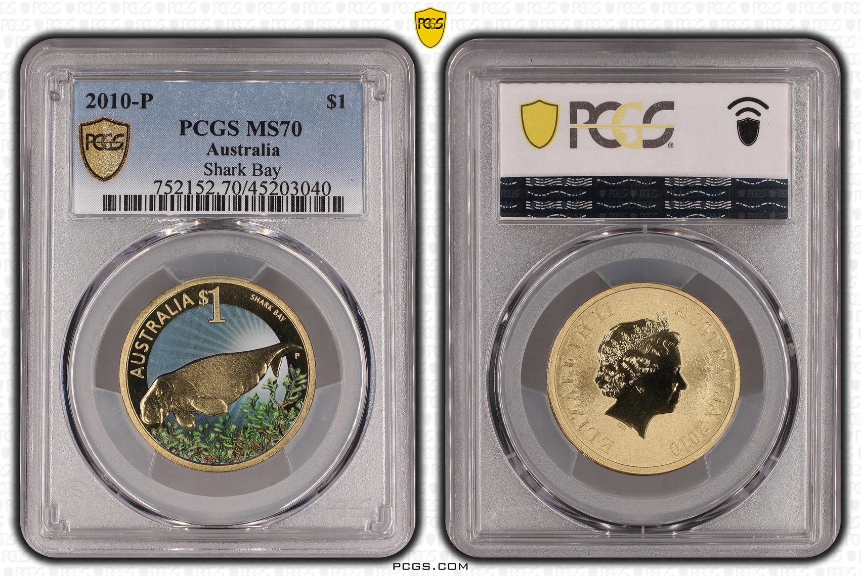 2010-P Australia One Dollar, $1 Shark Bay PCGS - MS70 POP 2/0 -040
