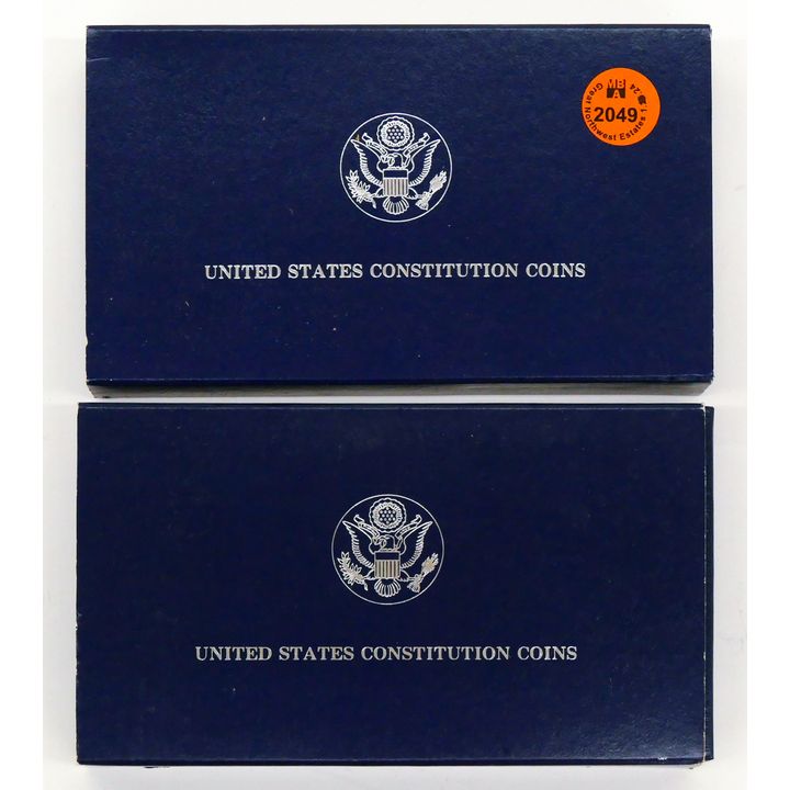 2pc US 1987 Constitution Silver Dollars in Blue Boxes