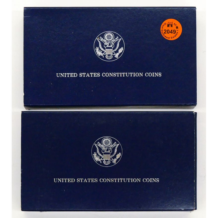 2pc US 1987 Constitution Silver Dollars in Blue Boxes