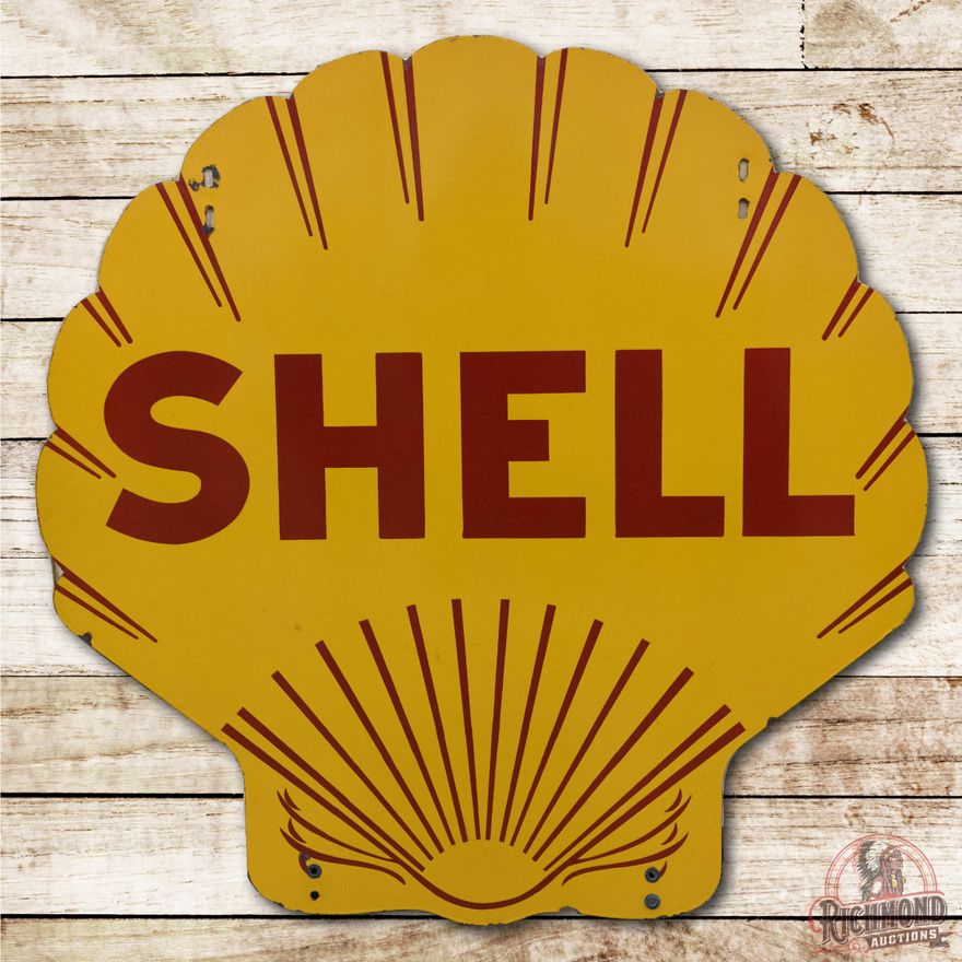 48" Shell Gasoline Double Sided Porcelain Sign TAC 9 & 8.5