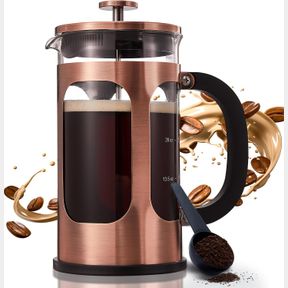 BAYKA FRENCH PRESS COFFEE MAKER, GLASS CLASSIC COPPER 304 STAINLESS STEEL COFFEE PRESS, COLD BREW HEAT RESISTANT THICKENED BOROSIL