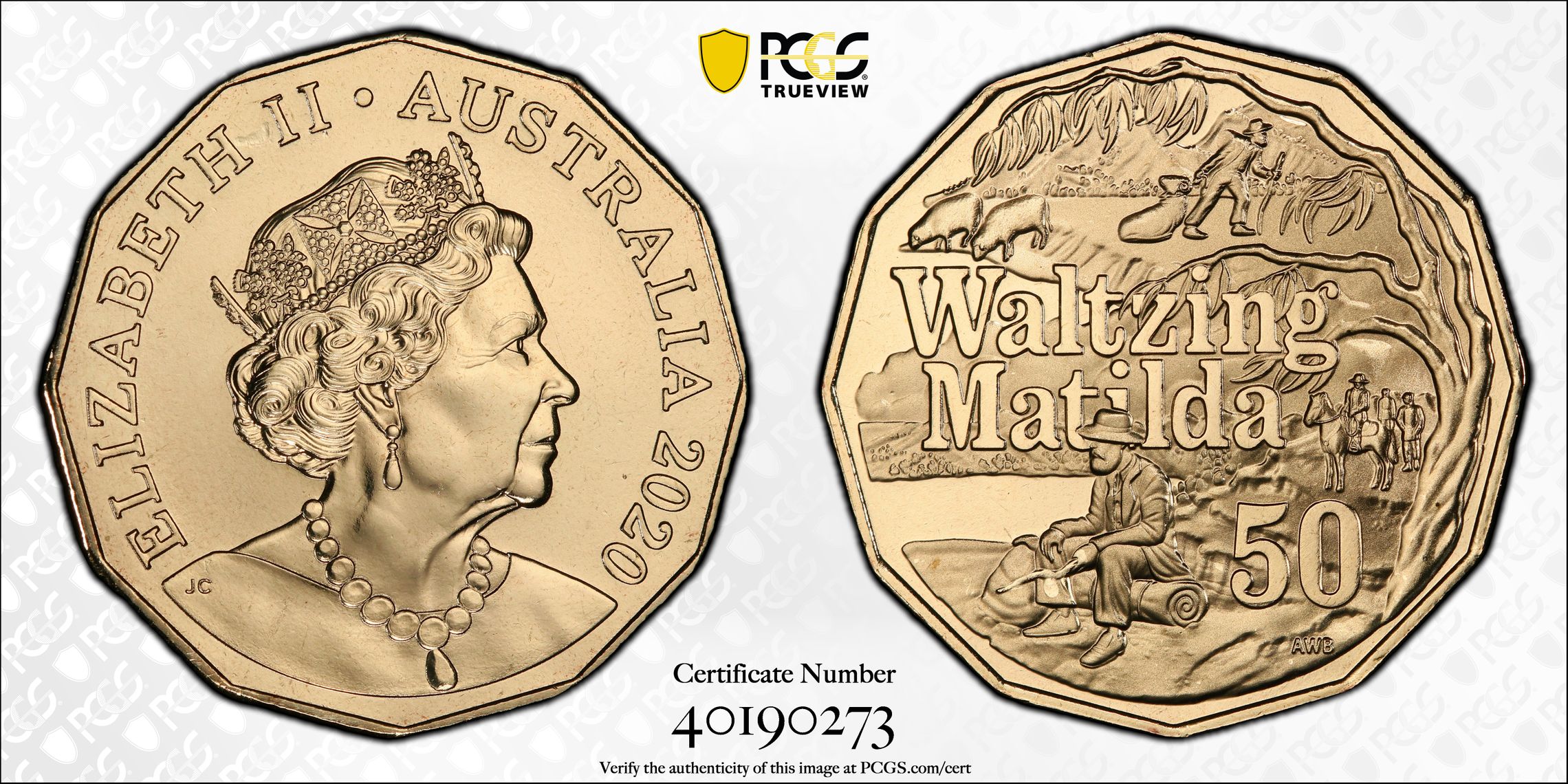 Waltzing Matilda, Fifty Cent, 2020, PCGS MS 68