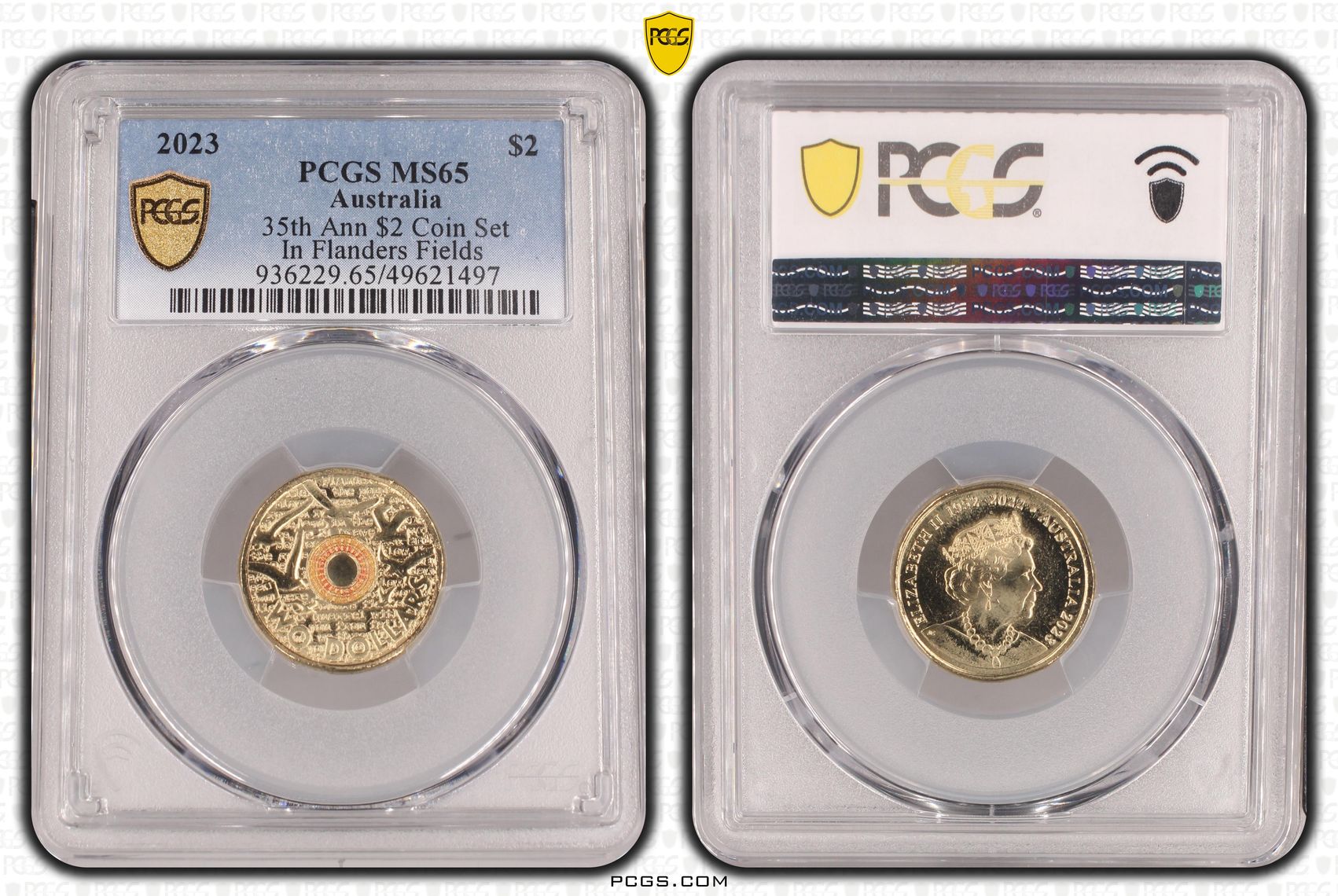 35th Ann $2 Coin Set Colorized In Flanders Fields , Two Dollar, 2023, PCGS MS65