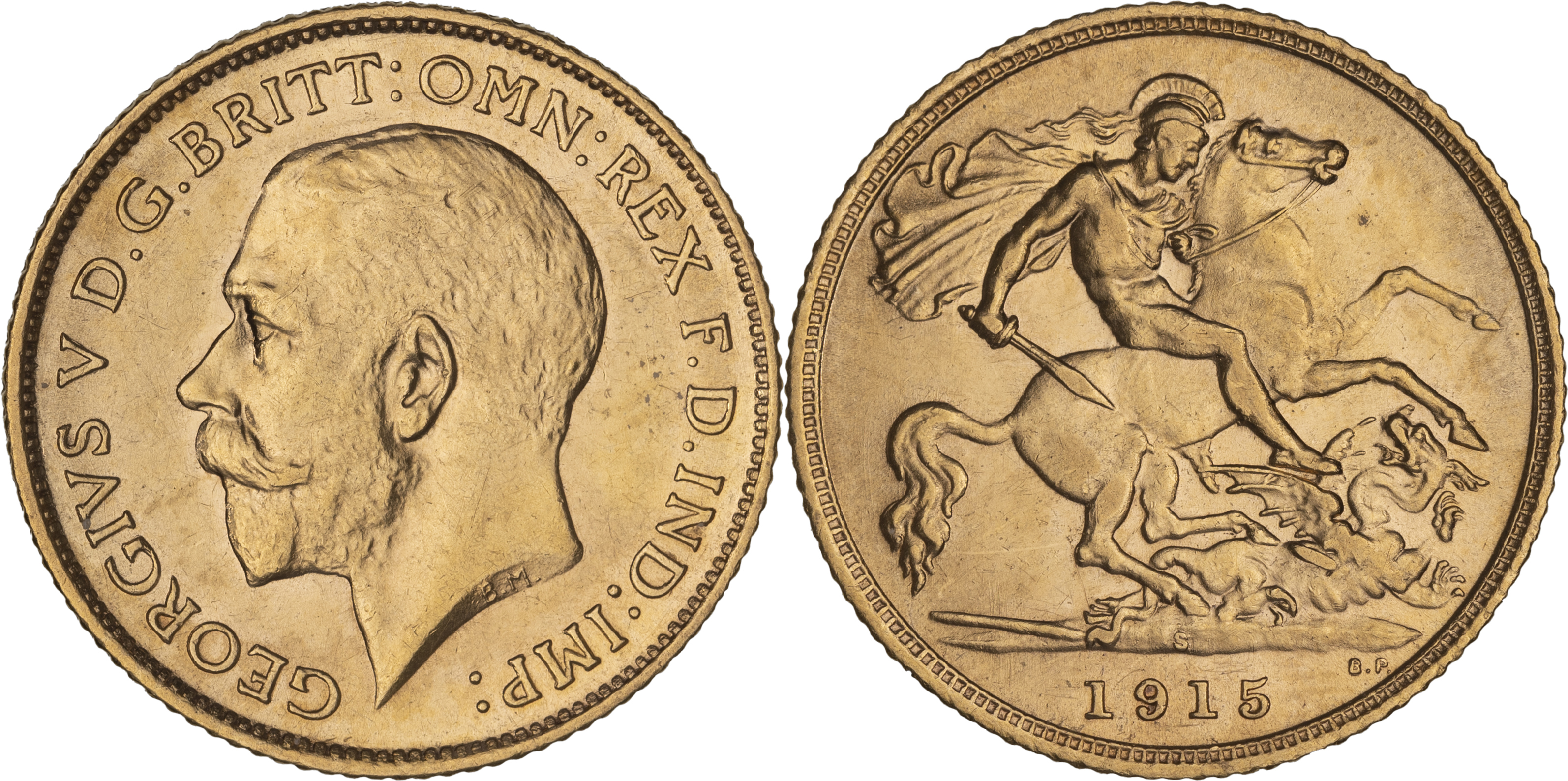 George V, St George Reverse, Half Sovereign, 1915-S, EF