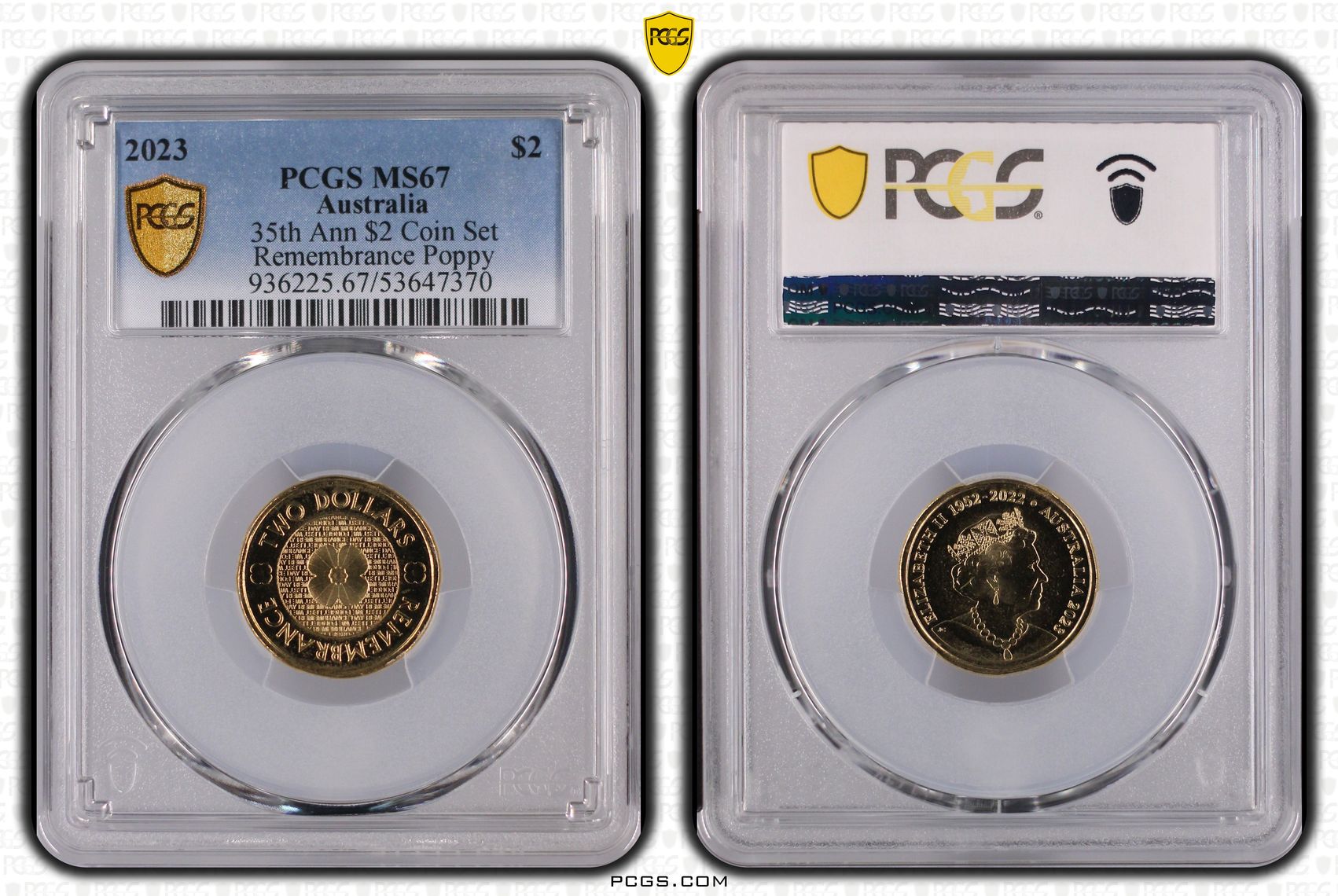35th Ann $2 Coin Set Remembrance Poppy, Two Dollar, 2023, PCGS MS67