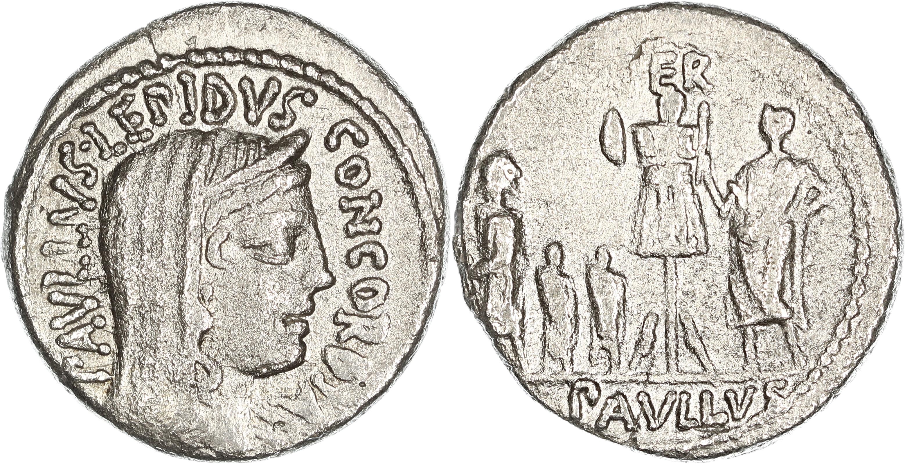 Roman Republic, L. Aemilius Lepidus Paullus, Silver Denarius, 62 BC, nVF