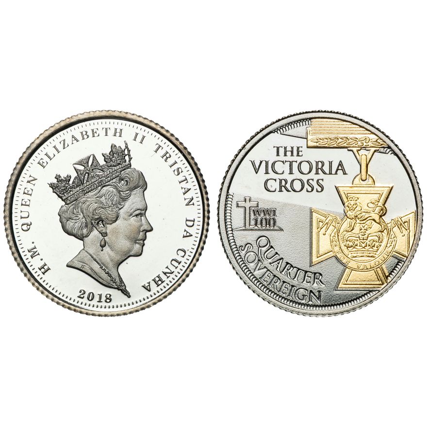 Tristan Da Cunha, Elizabeth II, Victoria Cross, Quarter Sovereign, 2018,  FDC