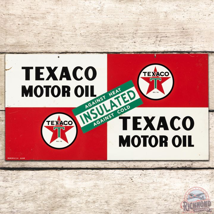 1948 Texaco White T "Insulated" Motor Oil DST Sign - 8.25 & 8