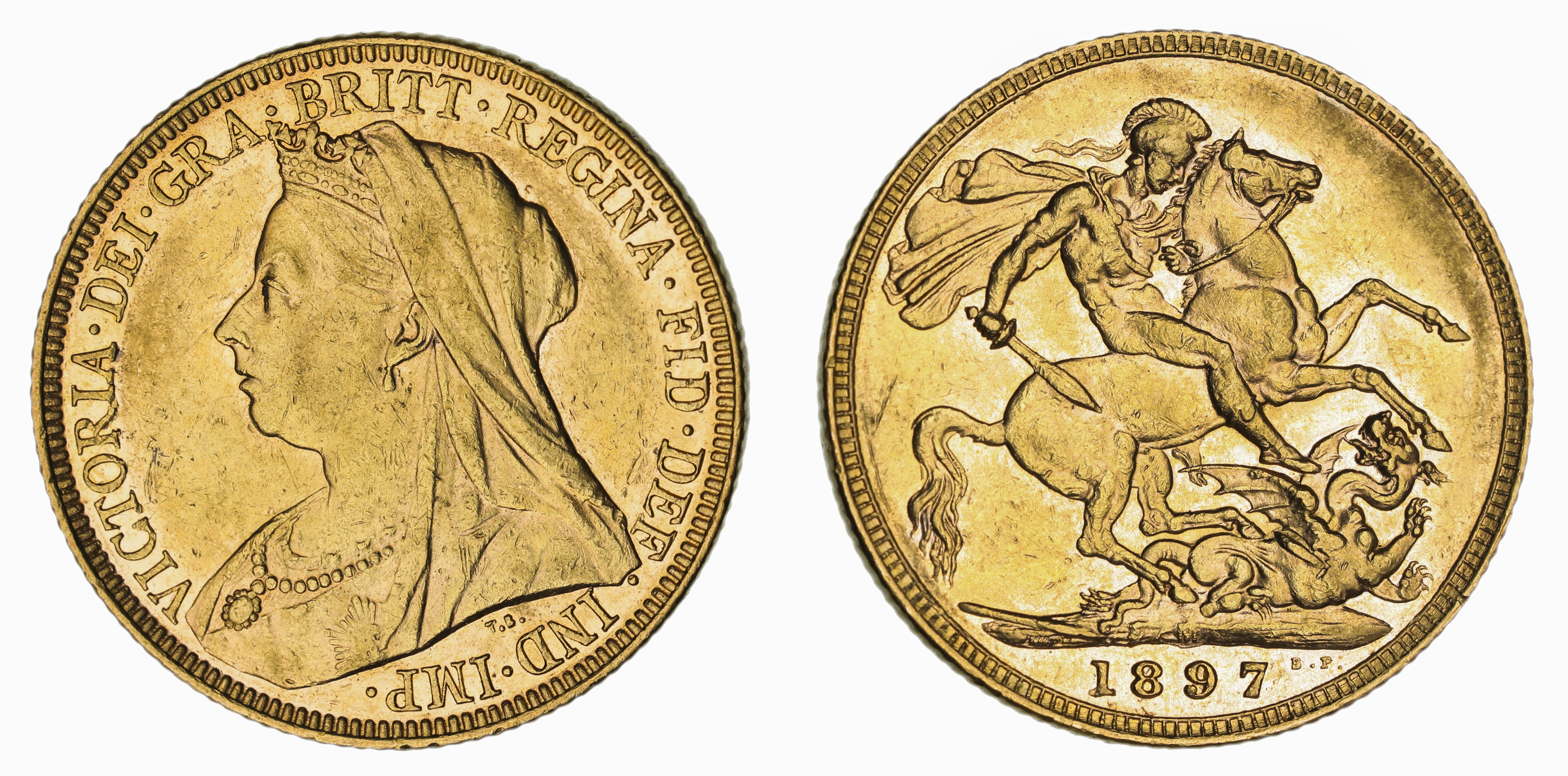 Victoria, St. George Reverse - Melbourne Mint - Veiled, Sovereign, 1897, EF