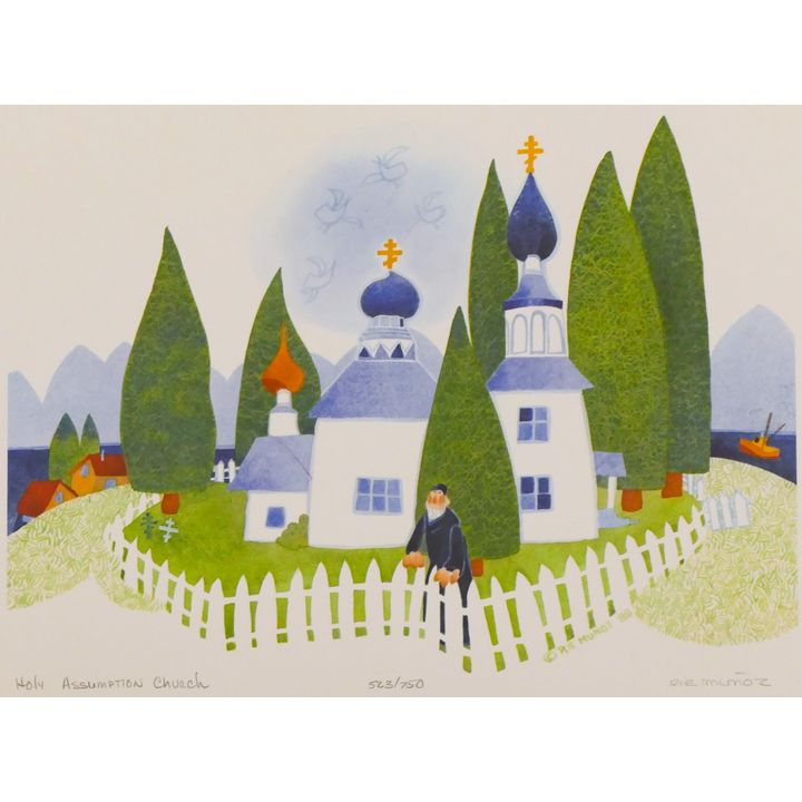 Rie Munoz ''Holy Assumption Church'' 1988 Signed Print 13.25'' x 16'' Sheet.