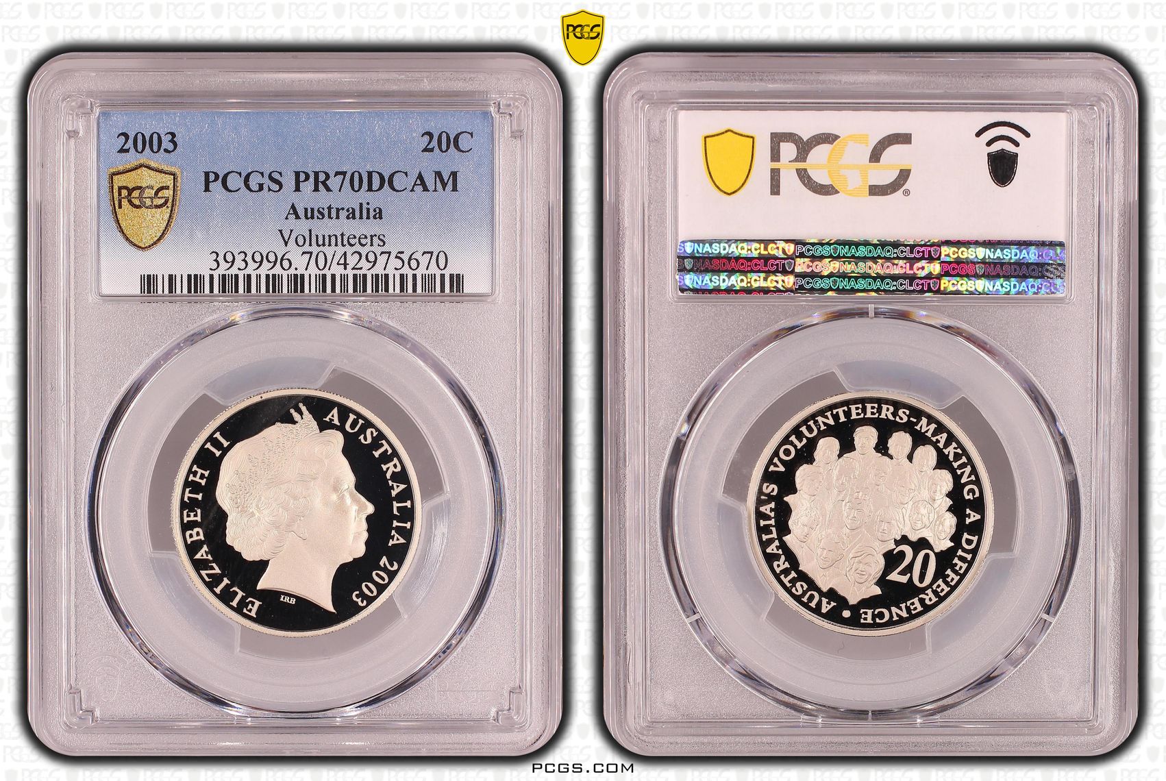 2003 Australian Twenty Cent, 20c Proof Volunteers PCGS - PR70DCAM POP 45/0 -670