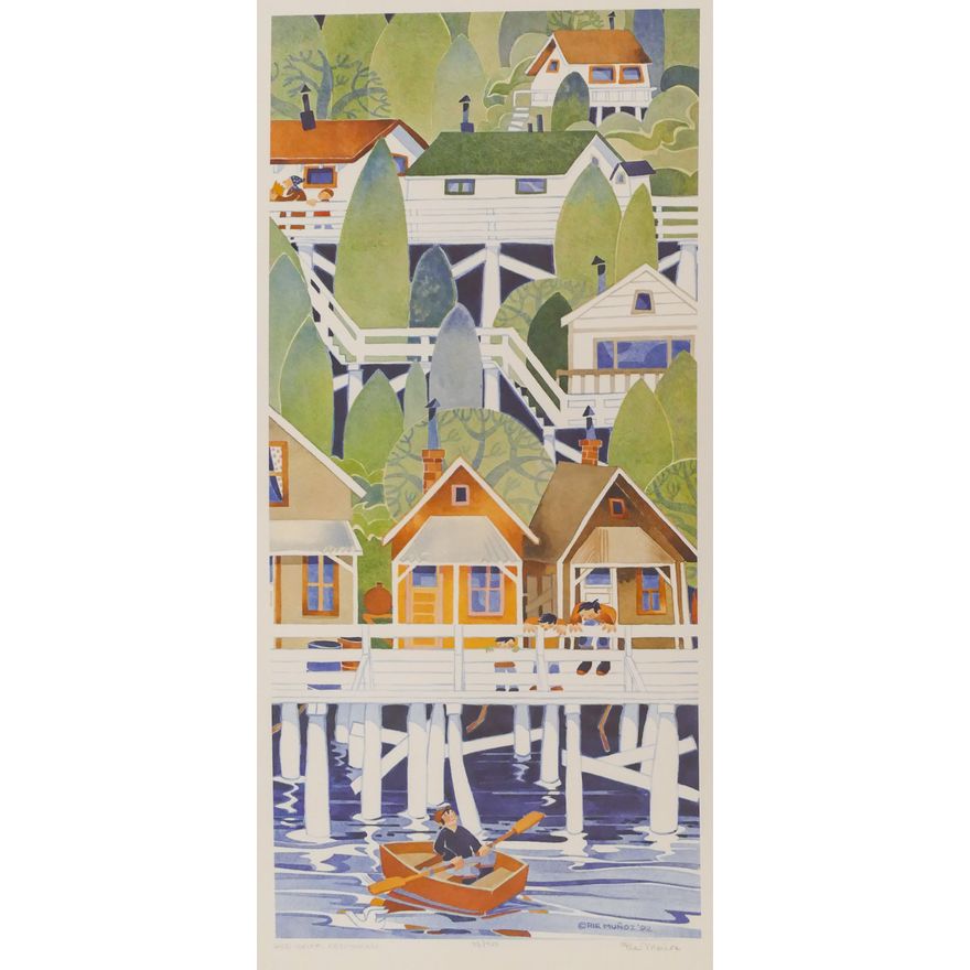 Rie Munoz ''Red Skiff, Ketchikan'' 1992 Signed Print 27.25''x15'' Sheet.