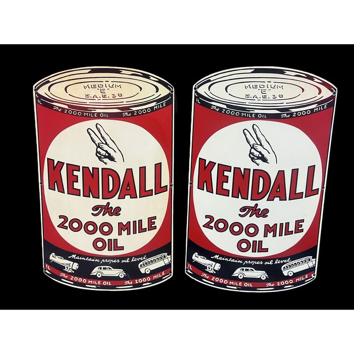 2 Kendall 2000 Mile Oil Tin Metal Sign (Age Unknown)