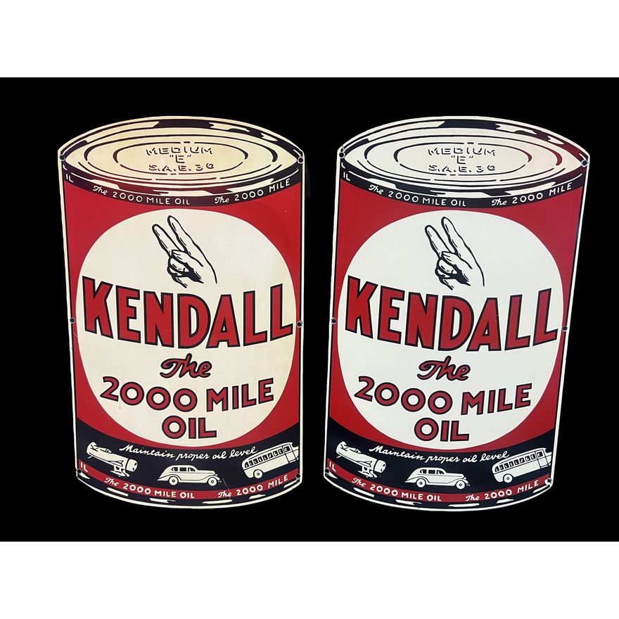2 Kendall 2000 Mile Oil Tin Metal Sign (Age Unknown)
