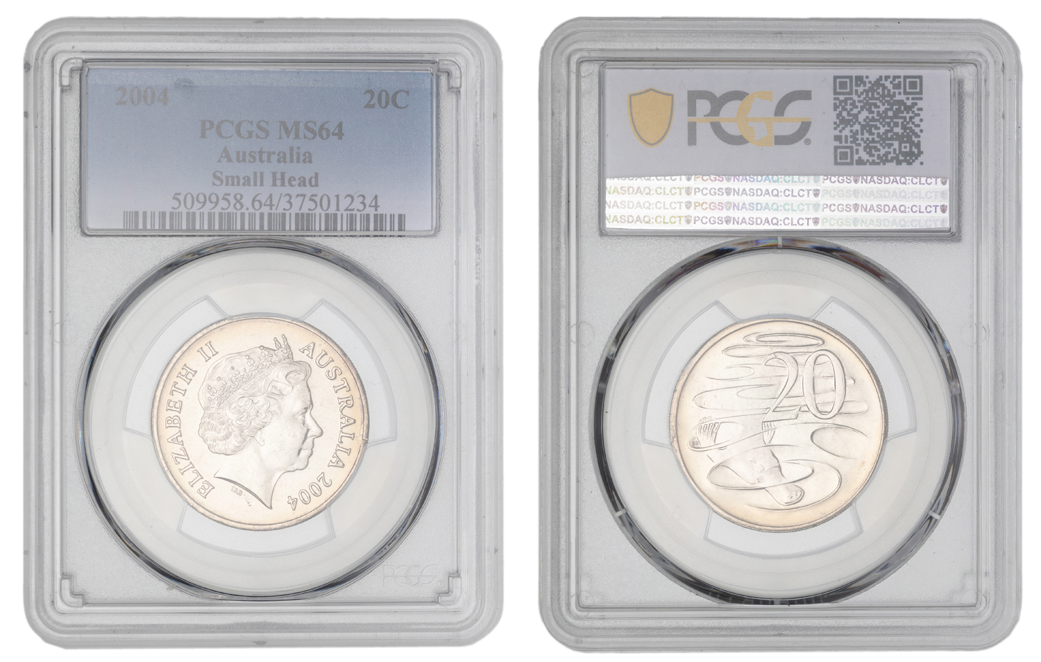 Elizabeth II, Small Head, Twenty Cent, 2004, PCGS MS64