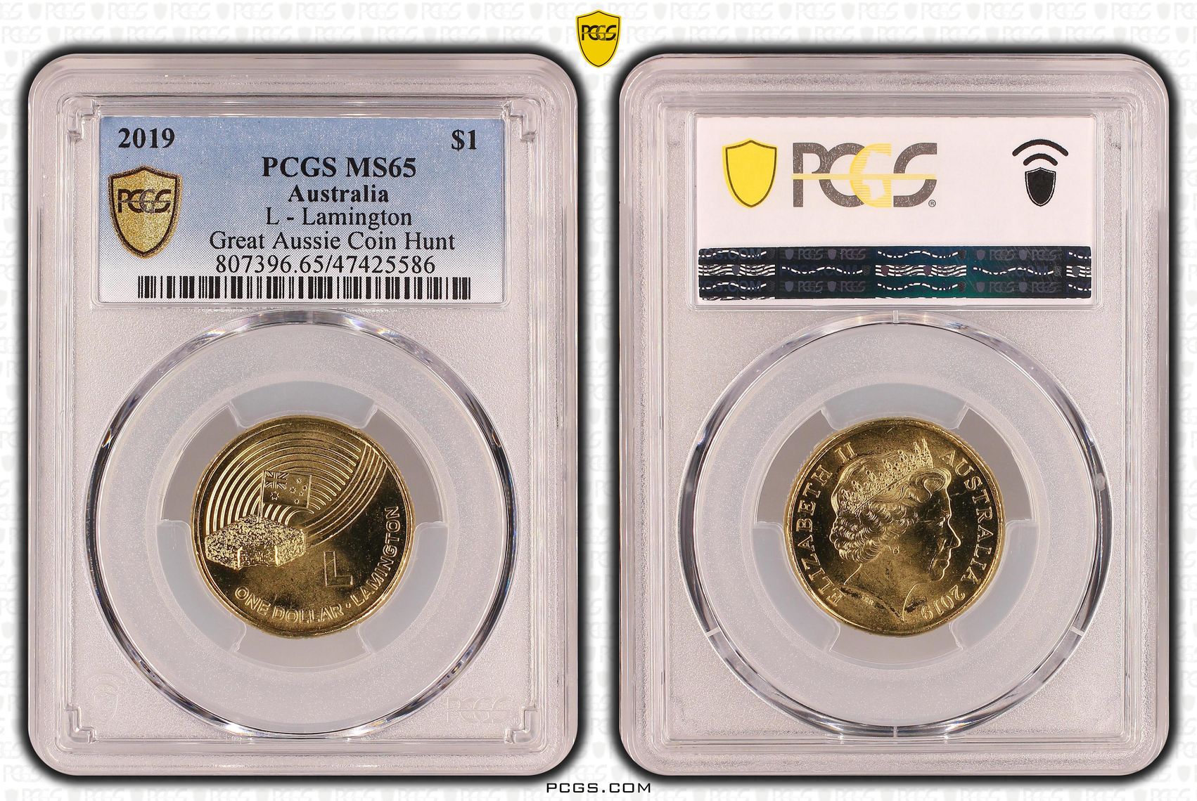 L - Lamington Great Aussie Coin Hunt, One Dollar, 2019, PCGS MS 65