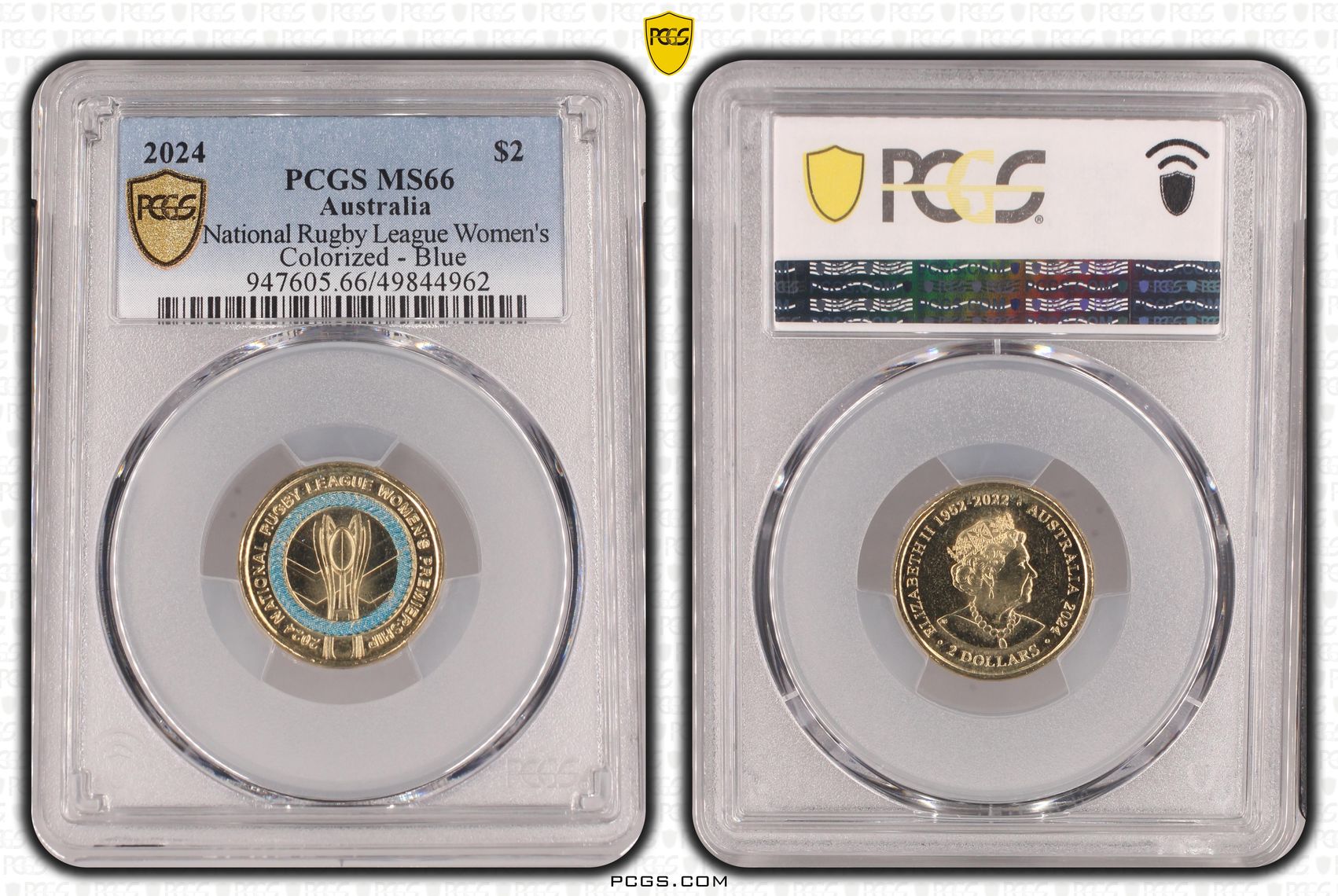 National Rugby League Women's Colorized - Blue, Two Dollar, 2024, PCGS MS66