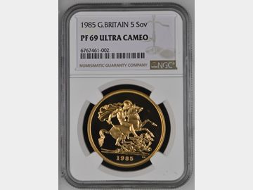 1985 PROOF GOLD 5 POUND PF69 UCAM ELIZABETH II