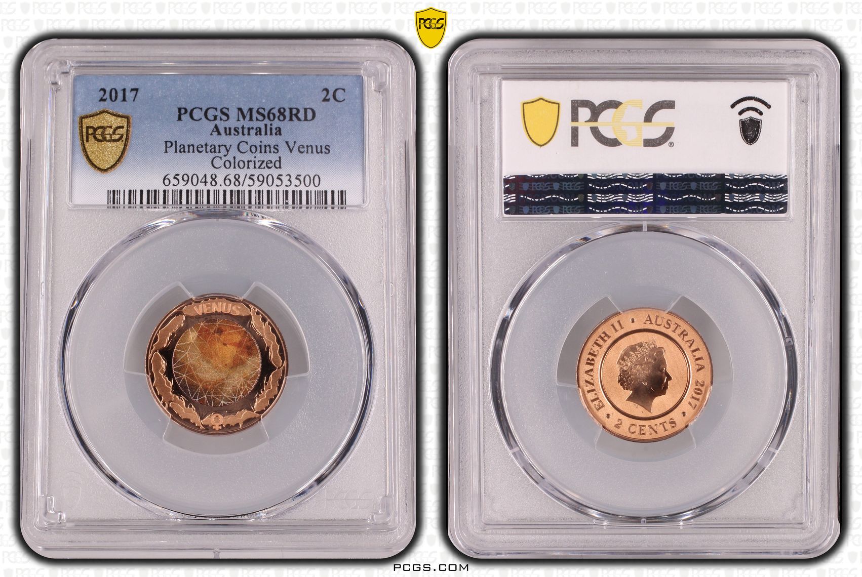 Planetary Coins Venus Colorized, Two Cent, 2017, PCGS MS68RD