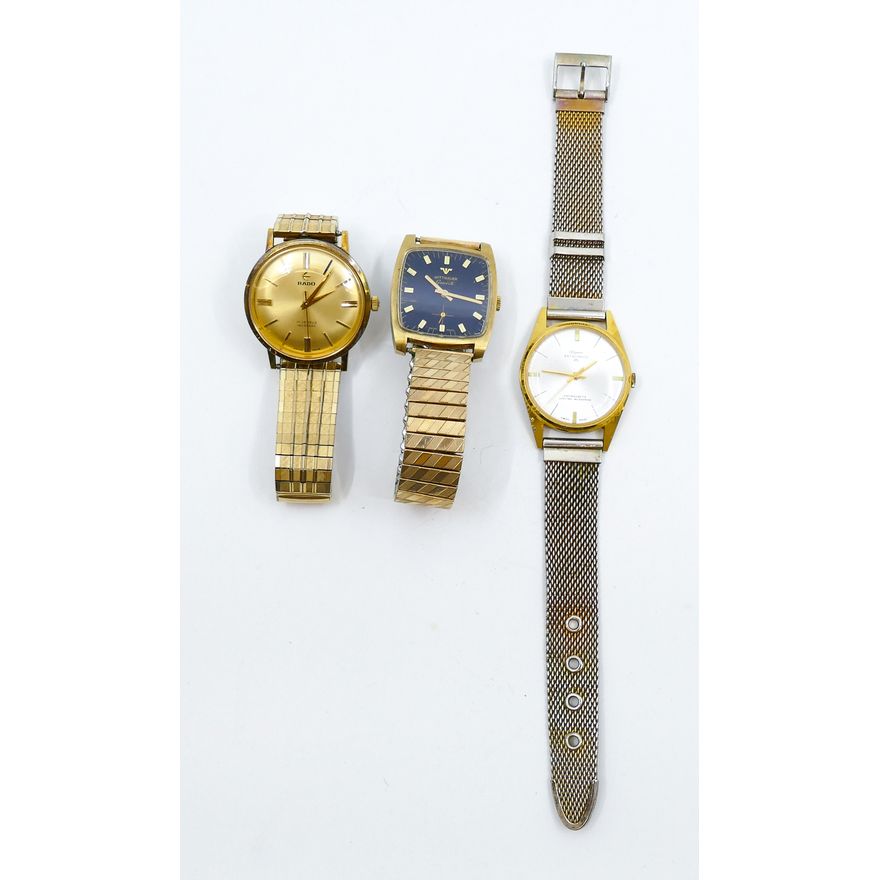 Box 3pc Vintage Men's Wristwatches - Rado, Wittnauer, etc.