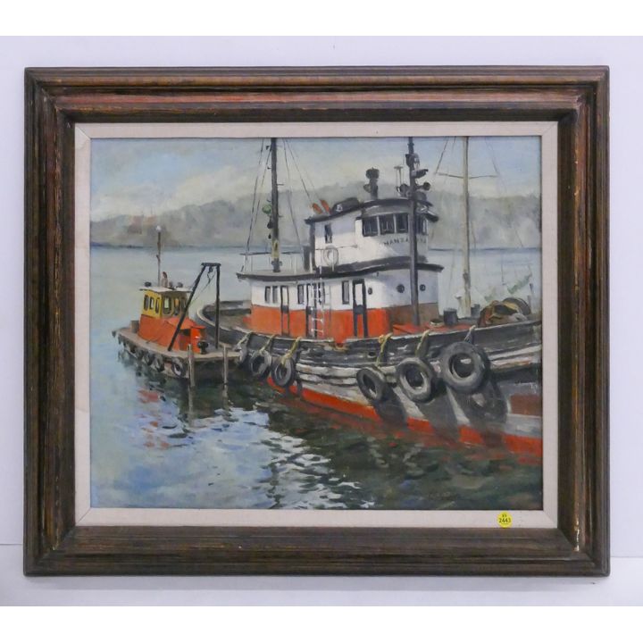 P. Fridell 'Manzanita' Tugboat Oil Painting Framed- 27x31''