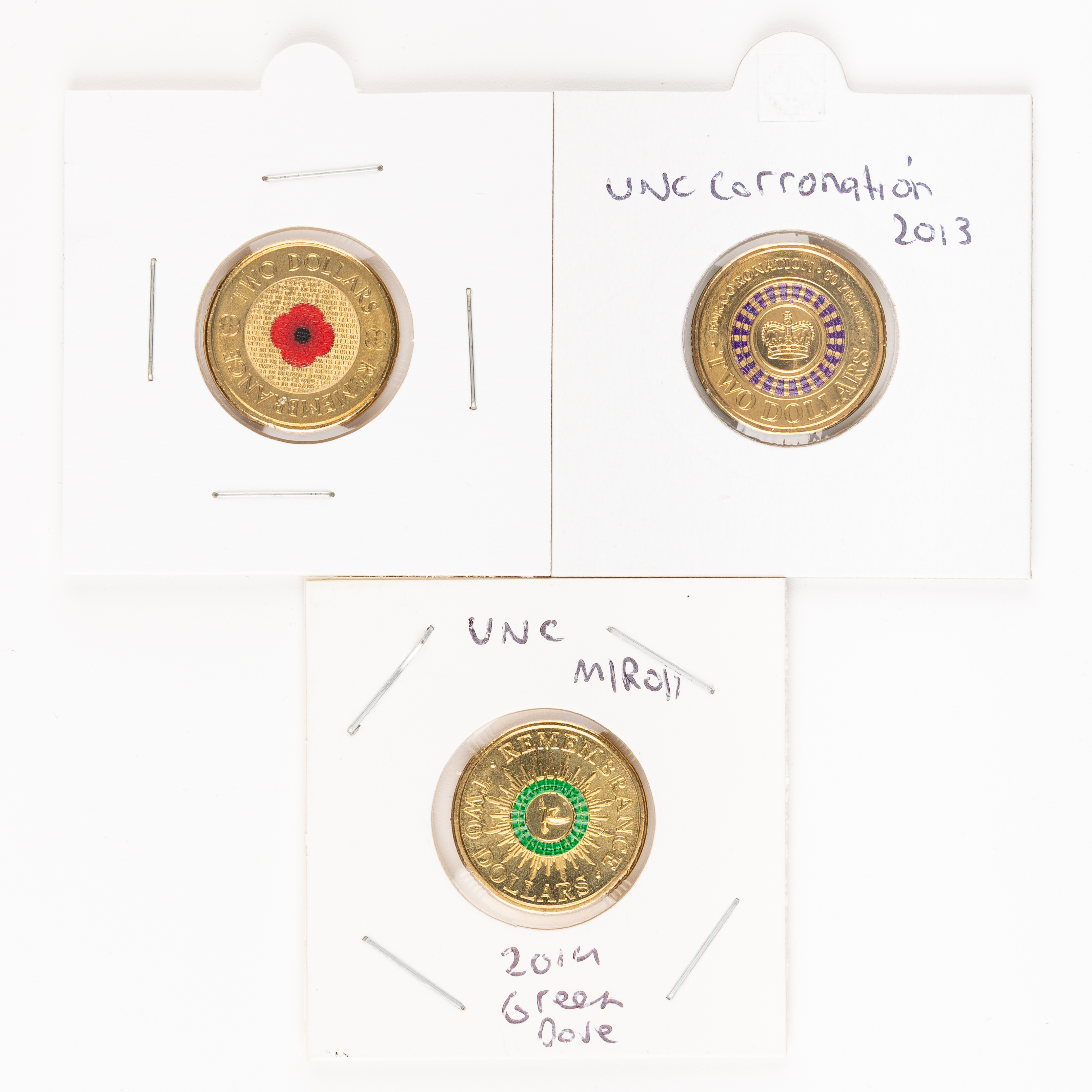 Elizabeth II, Red Poppy, Coronation & Green Dove, Two Dollars, 2012 - 2014, UNC