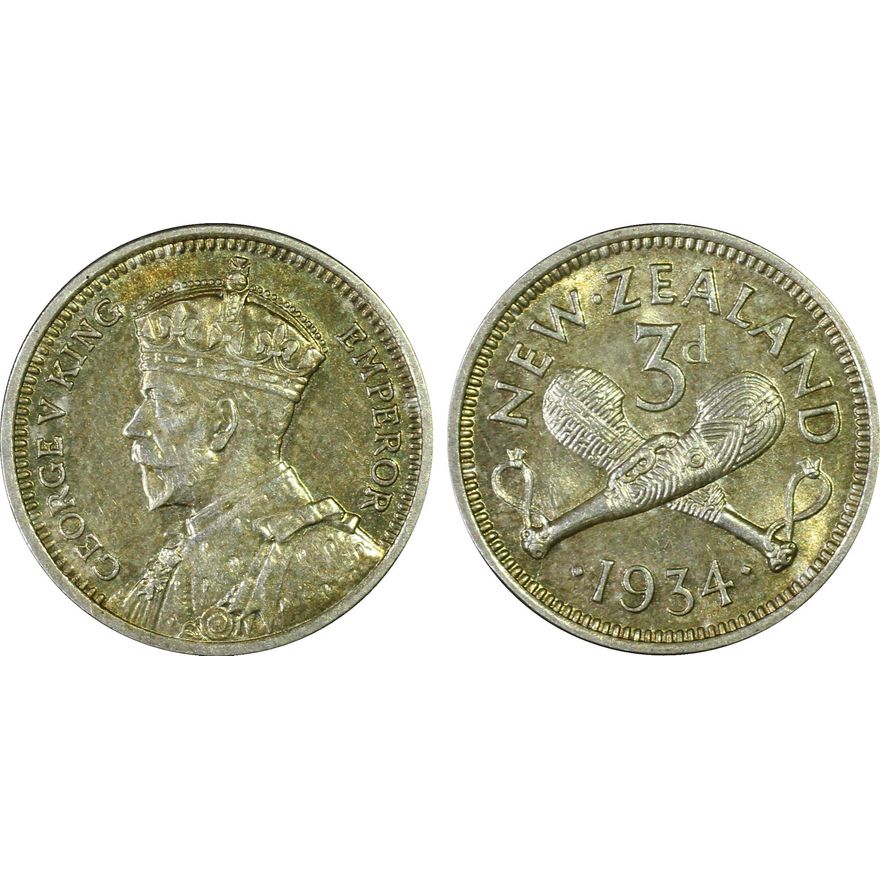 New Zealand, Threepence, 1934, PCGS - MS64