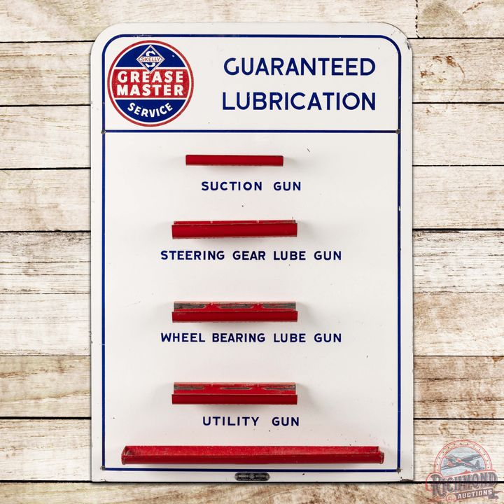 Skelly Grease Master Service Guaranteed Lubrication Service Station Grease Gun Display Sign w/ Logo