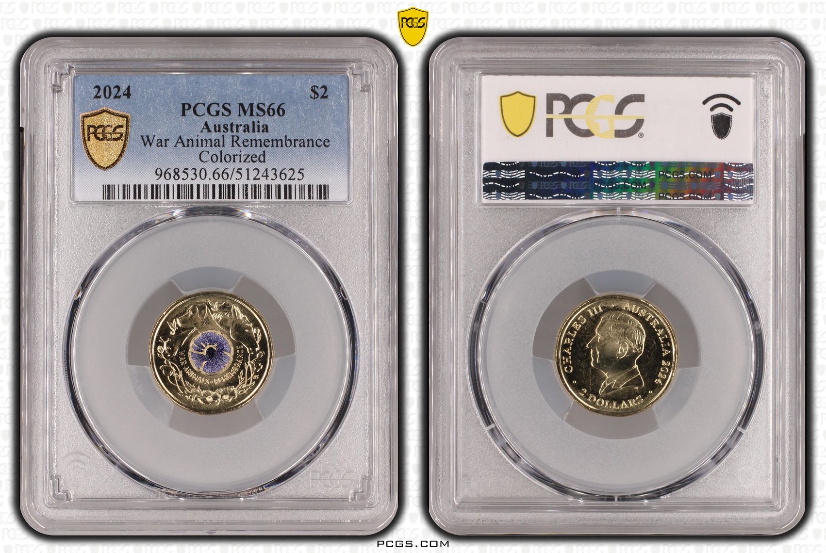 War Animal Remembrance Colorized, Two Dollar, 2024, PCGS MS66